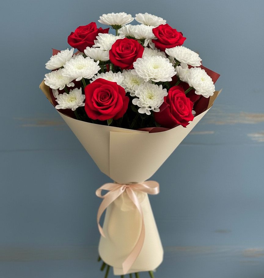 Букет цветов из: Розы и Хризантемы в Спокойной