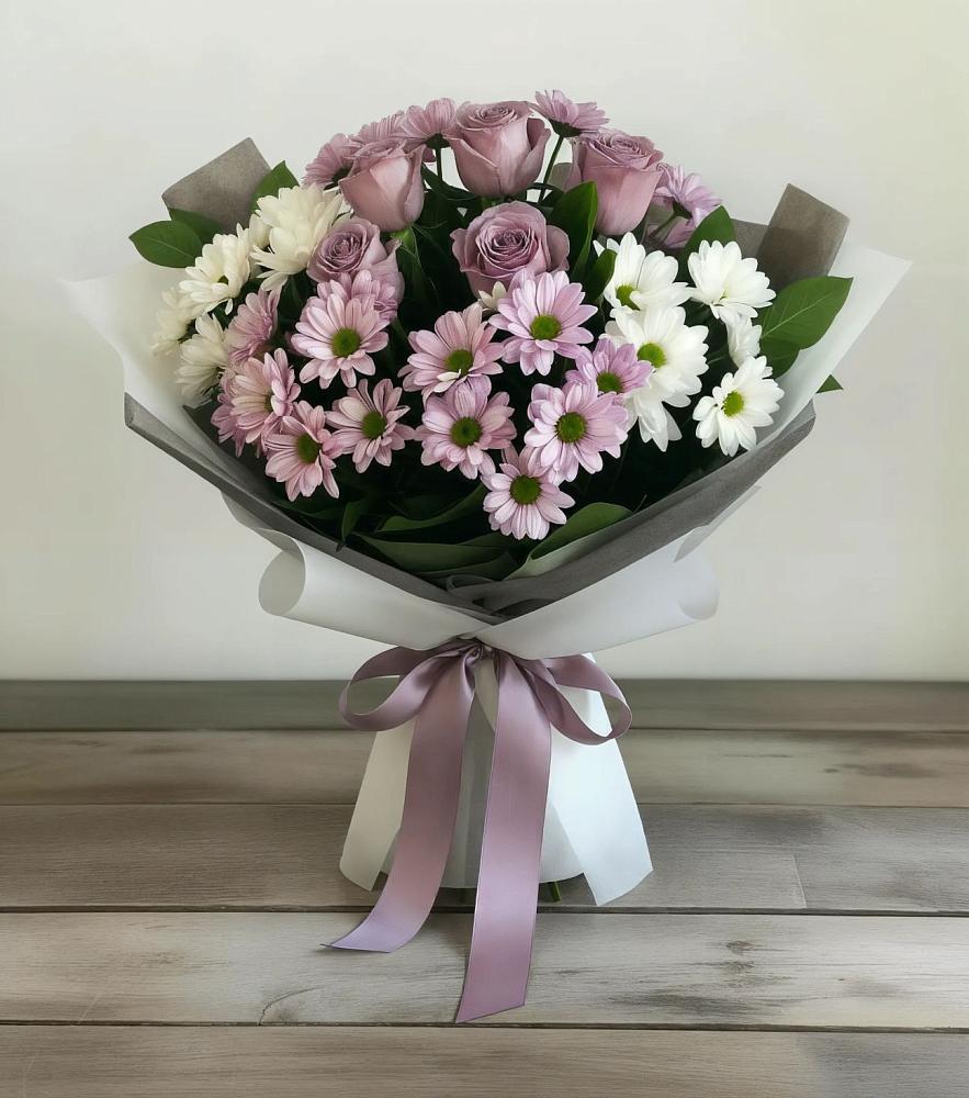 Букет цветов из: Хризантемы и Розы в Спокойной