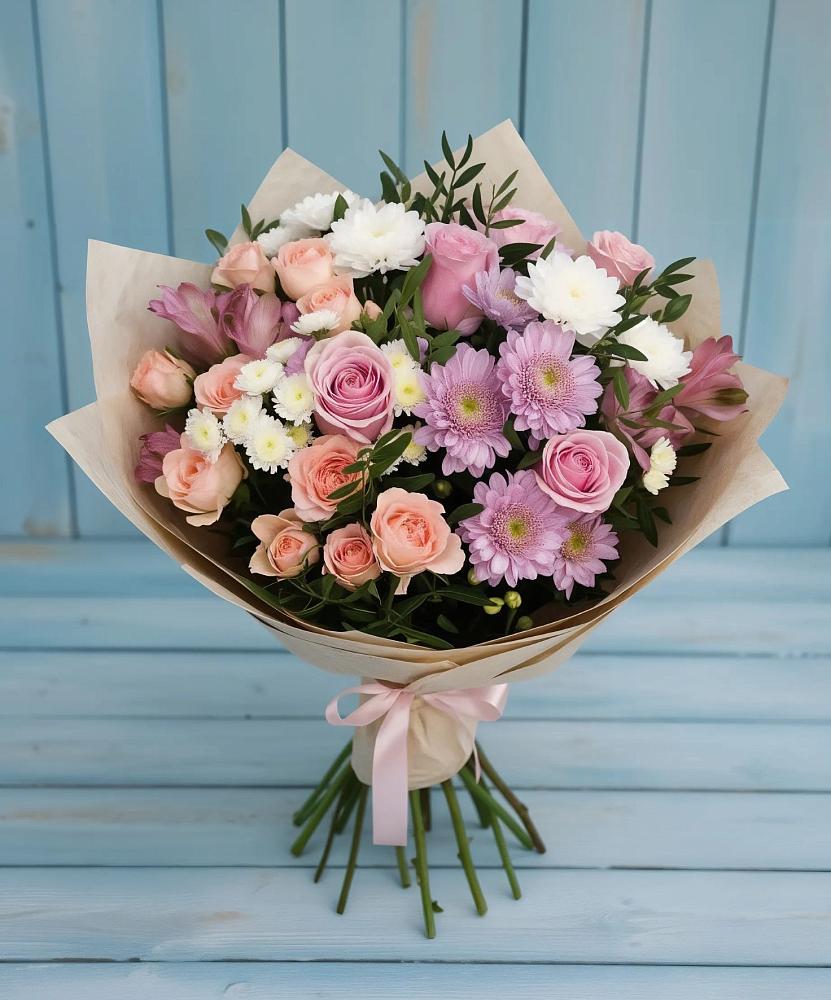 Букет цветов из: Хризантемы, Розы и Альстромерии в Спокойной