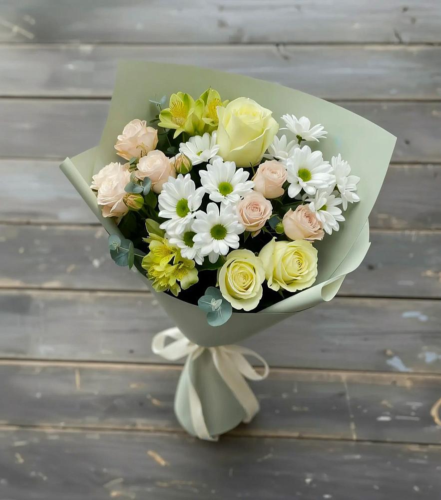 Букет цветов из: Альстромерии, Розы и Хризантемы в Спокойной