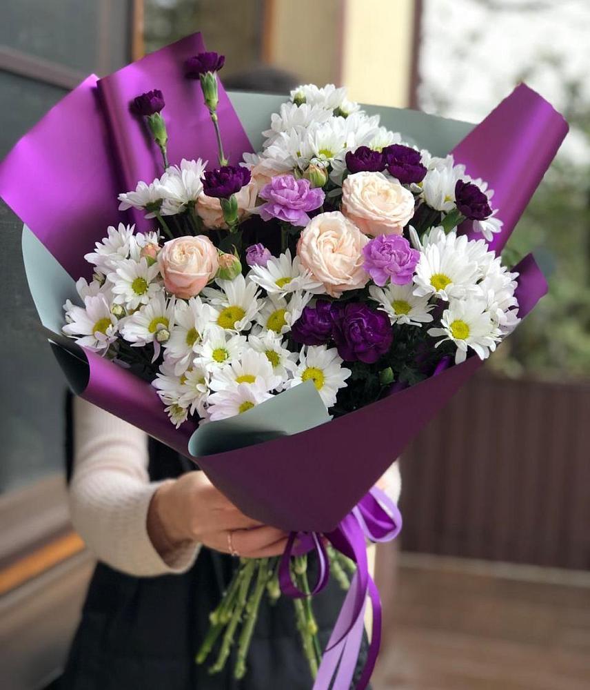 Букет цветов из: Хризантемы, Гвоздики и Розы в Спокойной