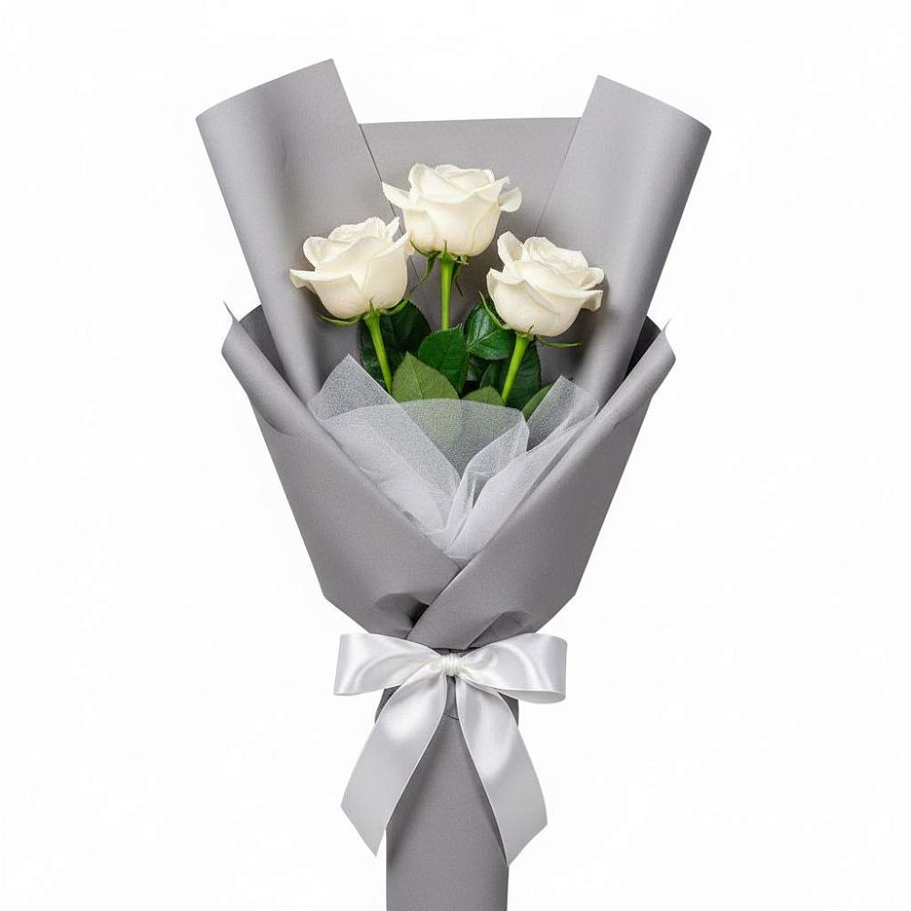 Букет 3 белые розы в Спокойной