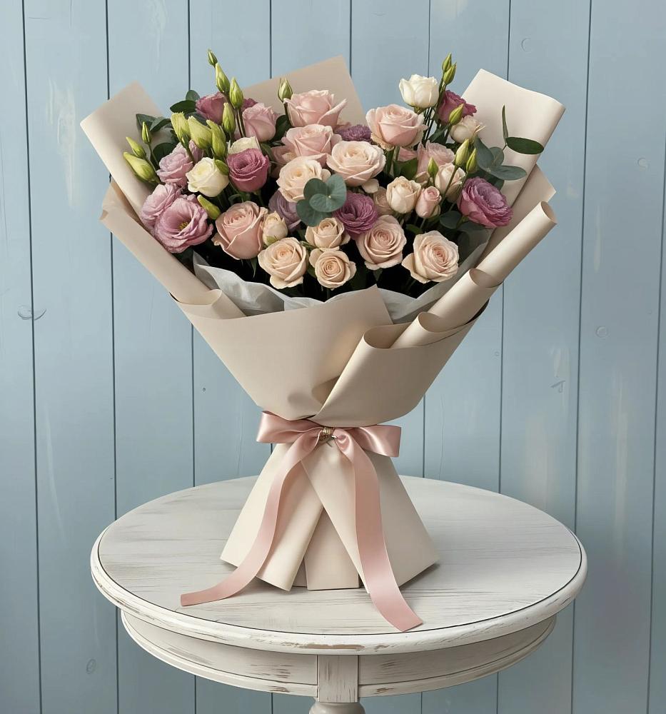 Букет цветов из: Розы и Лизиантусы в Спокойной