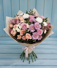 Букет цветов из:  Хризантемы, Розы и Альстромерии #REPLACE_PRED# Спокойной