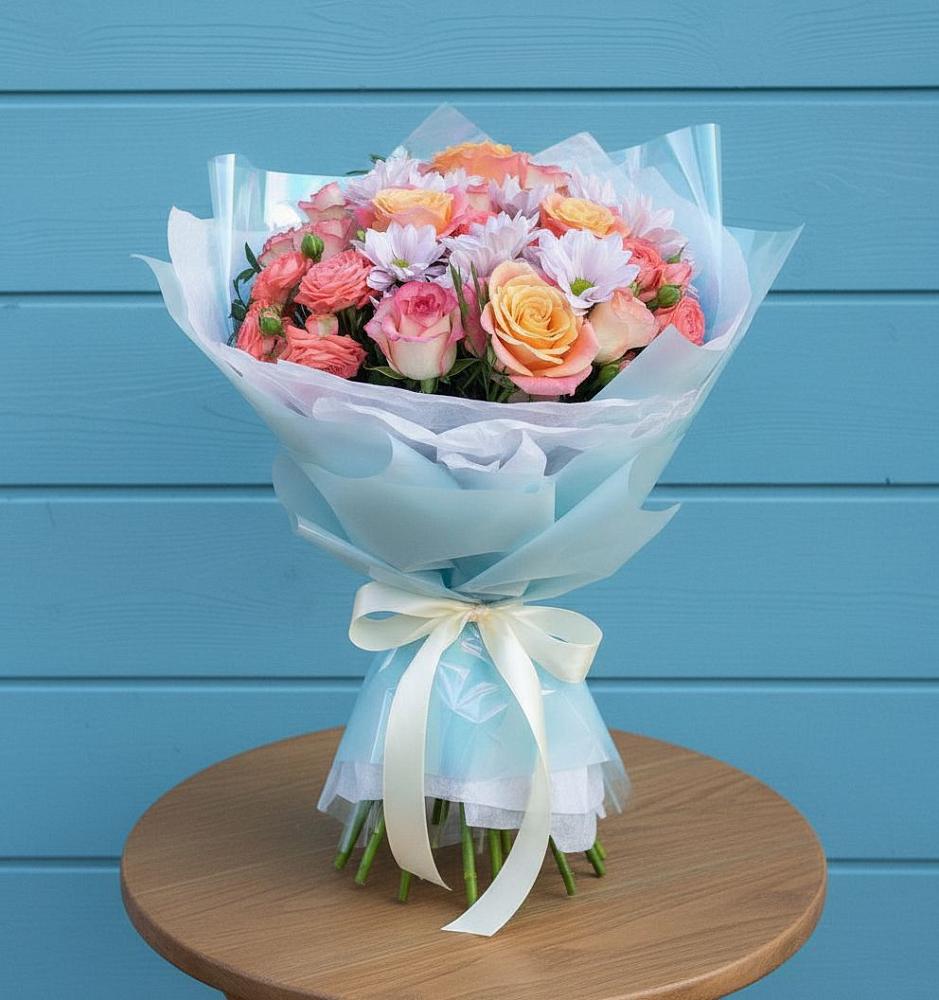 Букет цветов из: Хризантемы и Розы в Спокойной