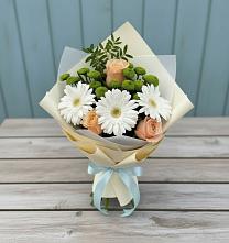 Букет цветов из:  Герберы, Розы и Хризантемы #REPLACE_PRED# Спокойной