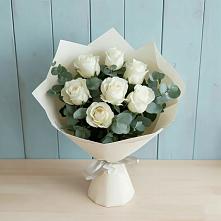 Букет Белые розы в Эвкалипте #REPLACE_PRED# Спокойной
