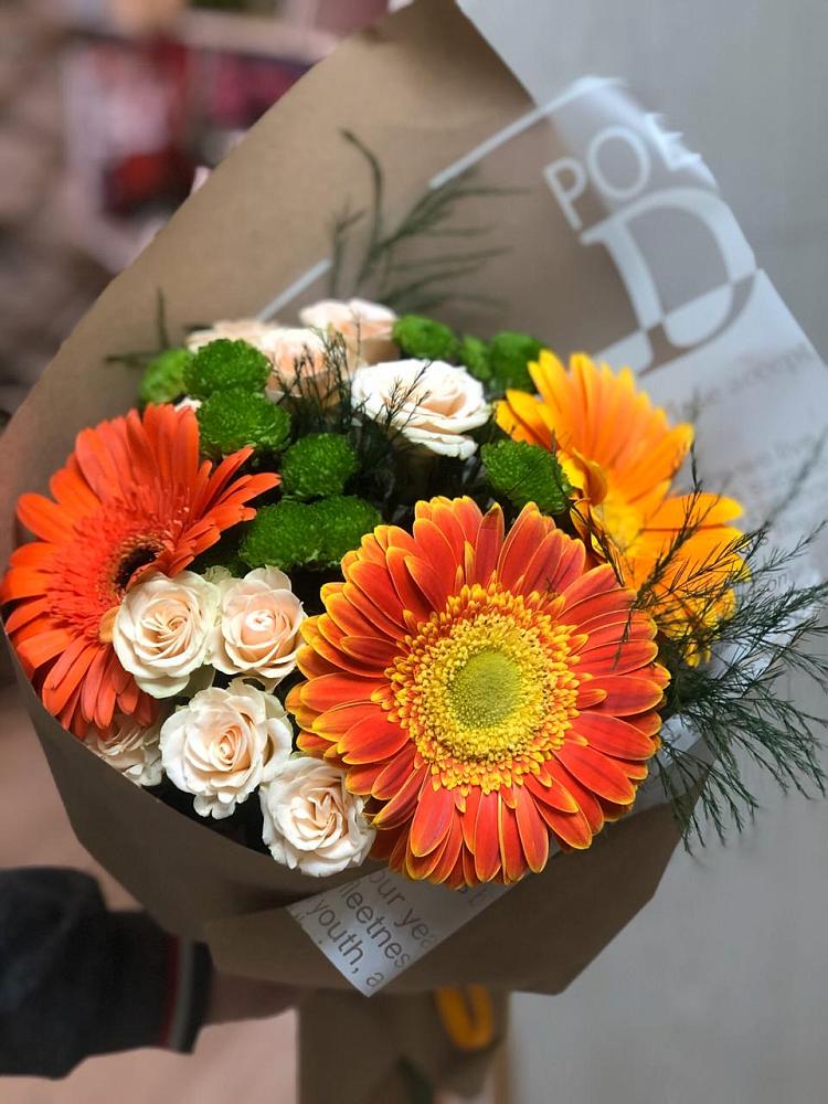 Букет цветов из: Герберы, Хризантемы и Розы в Спокойной