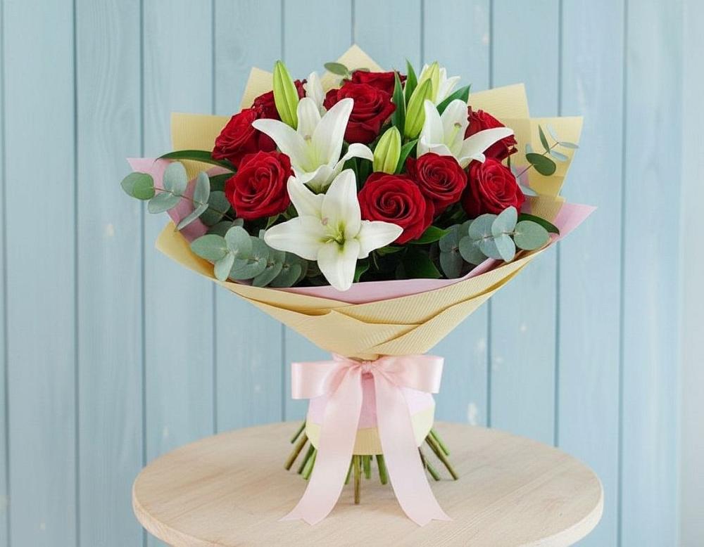 Букет цветов из: Лилии и Розы в Спокойной